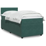 Cumpara ieftin Pat box spring cu saltea, verde &icirc;nchis, 90x200 cm, catifea