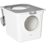PawHut Litieră &Icirc;nchisă pentru Pisici cu 2 Intrări, cu Tavă și Lopățică, Litieră Acoperită din Plastic, 44x55x39 cm, Alb | Aosom Romania