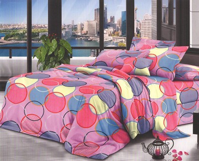 Lenjerie de pat pentru o persoana cu husa elastic pat si fata perna dreptunghiulara, Mischa, bumbac mercerizat, multicolor foto