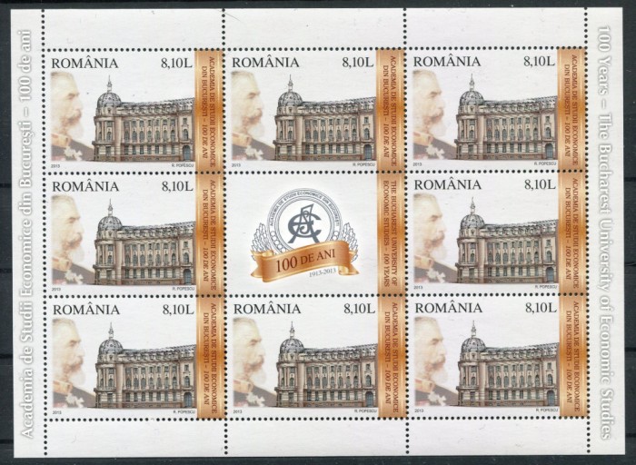 2013 , Lp 1974b , 100 de ani Academia de Studii Economice , minicoala 8 timbre +1 vinieta - MNH