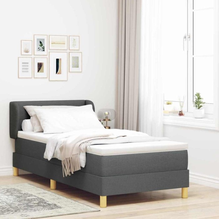 vidaXL Pat cu arcuri și saltea crem 90x200 cm Gri &icirc;nchis 100 x 200 cm 3340200