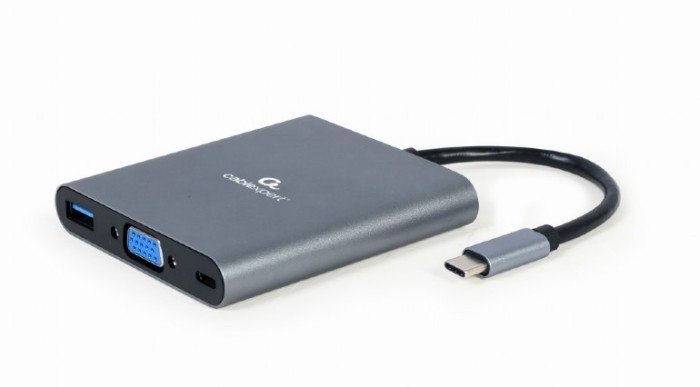 DOCKING Station Gembird universal, 6-in-1, conec PC USB Type C, USB-C x 1, USB-A 3.1 x 1, porturi video HDMIx1, VGAx1, PD 60 W, SD, microSD, Audio, ar