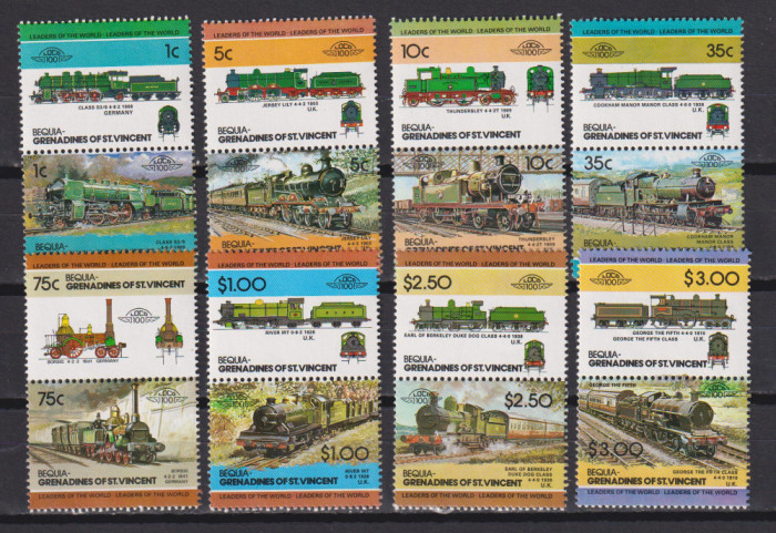 BEQUIA GRENADINES OF ST. VINCENT LOCOMOTIVE MI 50-65 MNH