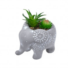 Ghiveci decorativ in forma de elefant cu planta artificiala, 13 cm, ATU-084921