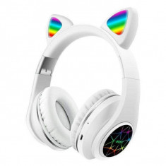 Casti wireless pliabile, Urechi de pisica, Bluetooth 5,0, LED Albe foto
