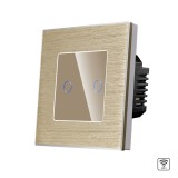 Intrerupator dublu Wi‑Fi cu touch din sticla si rama aluminiu auriu Luxion