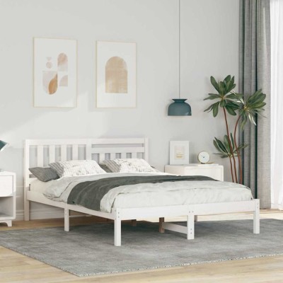 vidaXL Cadru de pat cu headboard Alb 120 x 190 cm Lemn masiv de pin 872243 foto