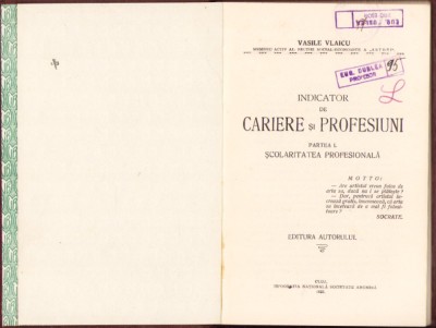 HST 682SPN Indicator de cariere și profesii Școlaritatea profesională 1933 foto
