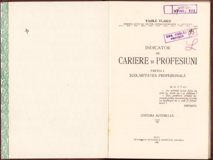 HST 682SPN Indicator de cariere și profesii Școlaritatea profesională 1933
