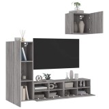 vidaXL Unități TV de perete, 4 piese, gri sonoma, lemn prelucrat 3216505