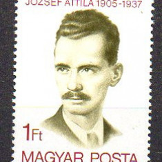 UNGARIA 1980, Aniversari - Attila József- poet, serie neuzata, MNH