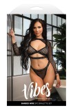 Set 3 Piese Fantasy Lingerie Barbed Wire Fishnet cu Bralette, Shrug si Chilot, Negru