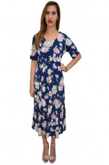 Rochie eleganta Diana,in nuanta de bleumarin,imprimeu floral foto