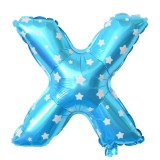 Balon folie metalizata litera x, flippy, 40 cm, cu imprimeu stelute, umflati cu heliu sau aer, ambalaj individual, pai inclus, albastru