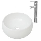 Chiuveta de baie cu robinet mixer, ceramica, rotund, alb