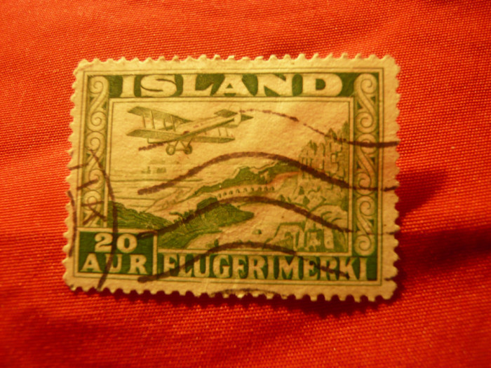 Timbru Islanda 1934 - Aviatie , 20 aur verde stampilat
