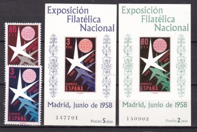 Spania 1958 Expozitie MI 1117-1118 + bl. 13, 14 MNH foto