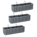 Set 3 jardiniere decorative cu suport metalic, sistem irigare,​​​​​​​ gri, 58x18x16.2 cm, Boardee Fencycase W