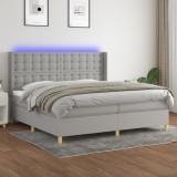 VidaXL Pat cu arcuri, saltea și LED, gri deschis, 200x200 cm, textil 3139221