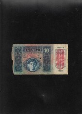 Austria Austro Ungaria 10 kronen korona 1913 (1919) supratipar Deutschosterreich seria752979 uzata