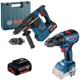 Bosch GBH 18V-26 F + GSR 18V-50 - Rotopercutor SDS-Plus cu 2 acumulatori Li-Ion 18 V 6 Ah 2.6 J mandrina interschimbabila motor fara perii + Masina de