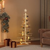 vidaXL Brad de Crăciun decorativ din lemn, 125 cm, lemn de pin masiv