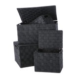 Cumpara ieftin Set 4 cutii depozitare cu capac negre 23 x 17 x 19 cm, 38 x 27,5 x 20 cm, 40 x 29,5 x 20,5 cm