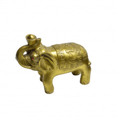 Statueta feng shui din alama elefant cu trompa ridicata si pepita 13cm