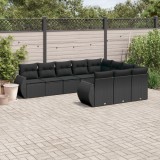 Gossi set canapele de gradina cu perne, 10 piese, negru, poliratan