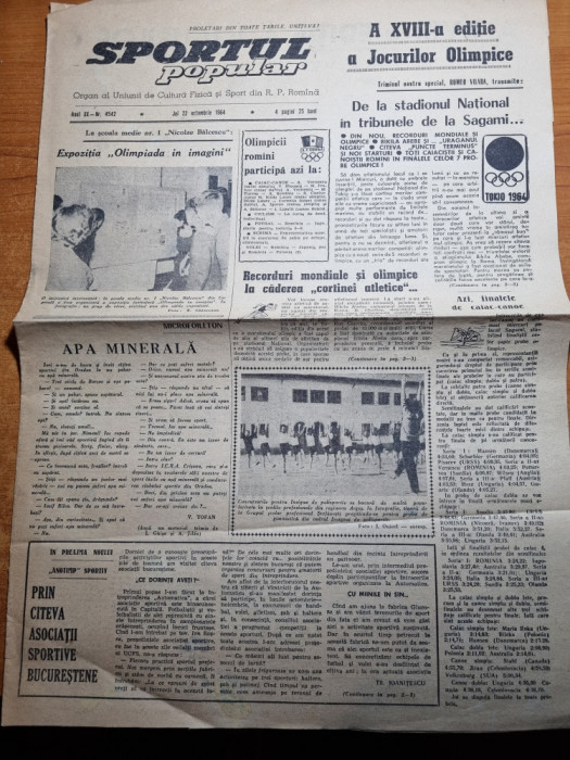 sportul popular 22 octombrie 1964-olimpiada de la tokio,dinamo capioana la oina