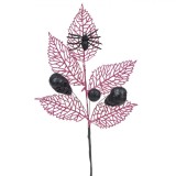 Creangă Artificială Decorativă, Frunze Mov, Păianjen și Cranii, 44cm, Negru, Oem