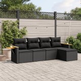 Cumpara ieftin Set mobilier de grădină cu perne, 5 piese, negru, poliratan