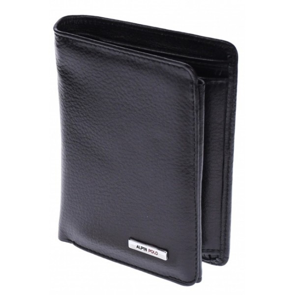 Portofel barbati ALPIN POLO, din piele naturala, negru, 9 x 13 cm, 506N