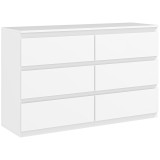 HOMCOM Comodă cu 6 Sertare și Picioare Antiderapante din Lemn, 120x39x75 cm, Alb | Aosom Romania