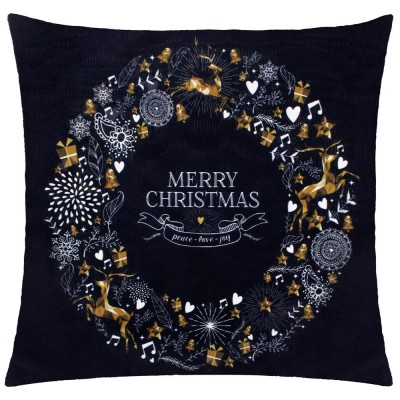 Fata de perna decorativa Merry Christmas, 40 x 40 cm, cu fermoar, poliester, negru foto