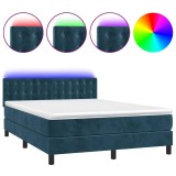 Cumpara ieftin Pat cu arcuri, saltea si LED, gri inchis, 140x200 cm, catifea