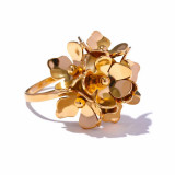Cumpara ieftin Inel Zoya, auriu, din otel inoxidabil placat cu aur 18K, cu model floral, reglabil