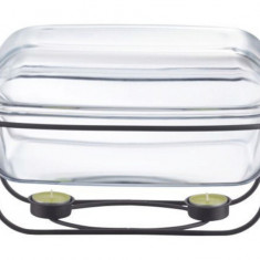 Chafing dish / Vas termorezistent cu incalzitor Saule, Ambition, 5.3 L, otel/sticla, negru/transparent