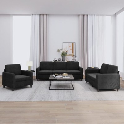 vidaXL Set de canapele, 3 piese, negru, catifea foto