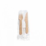Set 100 Tacamuri Bis Lemn - Furculita, Cutit + Servetel, ambalate individual