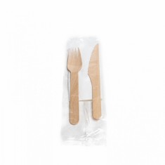 Set 100 Tacamuri Bis Lemn - Furculita, Cutit + Servetel, ambalate individual