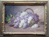 Elena M&uuml;ller-Stăncescu-&quot;Coş cu liliac&quot;, pictură &icirc;n ulei