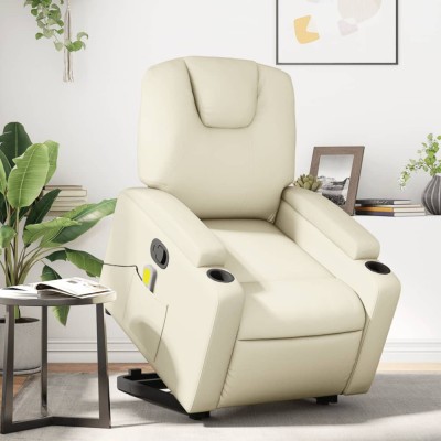 vidaXL Fotoliu rabatabil cu ridicare, crem, piele ecologică 3204438 foto