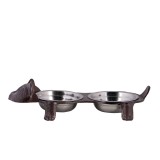 Cumpara ieftin Bol dublu hranire animale fier maro 42x18x8 cm