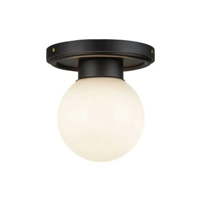 Lustra cu un glob alb din sticla si corp negru, dulie E27, maxim 60W foto