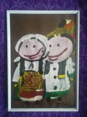 TABLOU PE COALA CARTONATA A 4 CU RAMA FOTO DOUA PAPUSI PRET DOAR 20 LEI