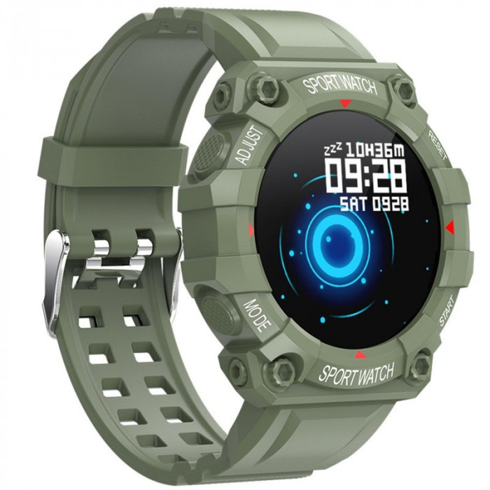 Ceas Smartwatch Techstar&reg; FD68, 1.3&quot; IPS, Design Sport, Bluetooth 4.0, Monitorizare Tensiune, Puls, Verde