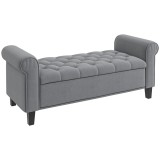 HOMCOM Bancuta Hol Banca Pat Matrimonial cu Depozitare si Cotiere Rulate, 126x48.5x57 cm, Banca Pat Gri | Aosom Romania