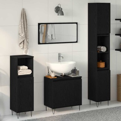 vidaXL Set de Mobilier pentru Baie 3 pcs Stejar Negru 30 x 30 x 190 cm 3333099 foto