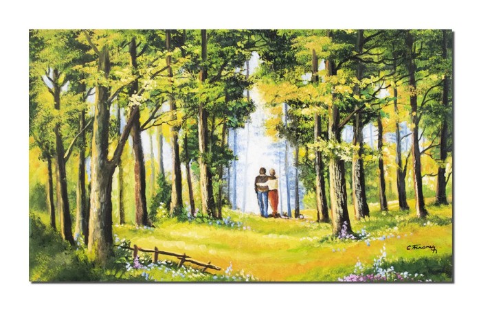 Tablou indragostiti pictat manual, Impreuna pe cararea vietii, 100x60cm ulei pe panza Constantin Feraru